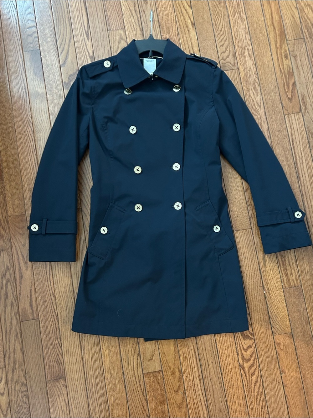 Nautica Navy Double-Breasted Trench Coat with Gold Buttons - Picture 3 of 11